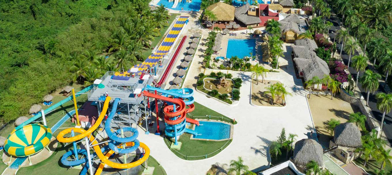 Children area with slides in water park