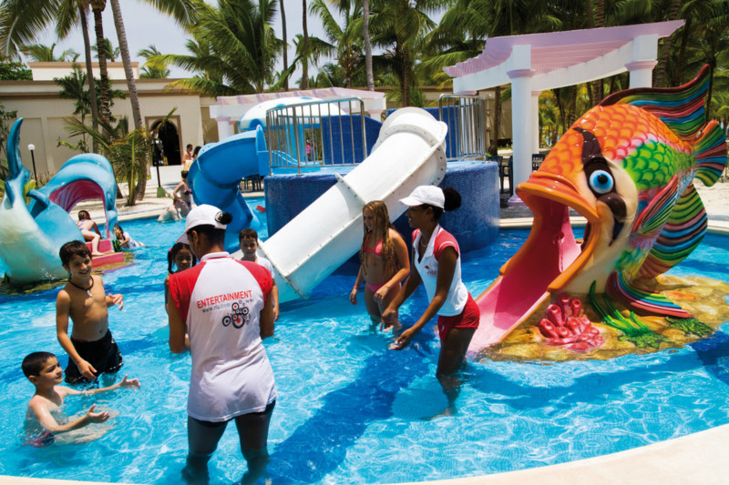 Children playing in a water park